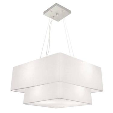 Imagem de Lustre Pendente Duplo Quadrado Vivare Md-4066 Cúpula em Tecido 50x35cm Branco - Bivolt