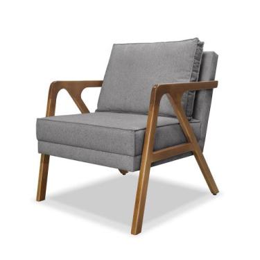 Imagem de Poltrona Decorativa Base de Madeira Monalisa Luxo Linho Cinza - Loja S