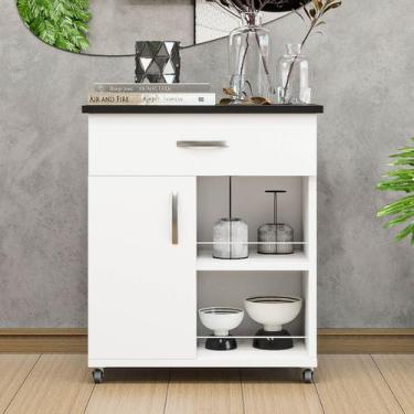 Imagem de Balcão Fruteira Cozinha Com Rodinhas Tampo para Microondas e Gaveta Mu