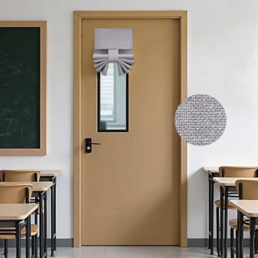 Imagem de HOMEIDEAS Cortinas de porta francesas blackout 100% linho para sala de aula, cortina de janela pequena com isolamento térmico, 1 painel, L 20 x C 91 cm, cinza claro