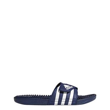 Imagem de adidas Sandália feminina Adissage Slides, Azul escuro/branco/azul escuro, 13 Women/12 Men
