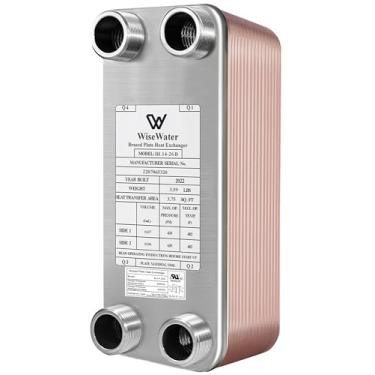 Imagem de Trocador de calor de placas soldadas de aço inoxidável SS316L 7.6 cmx20.3 cm 26 placas 3/10.2 cm MPT 210.000 BTU/h aquecimento hidrônico