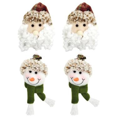 Imagem de Kit Carinha Pelúcia Papai Noel e Boneco de Neve 4 Peças Tricot Xadrez 
