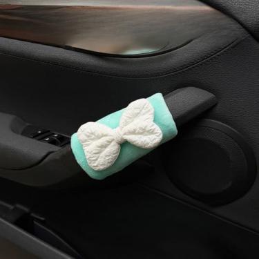 Imagem de MINGZAIQIPEI 2 peças capa de alça de garra de carro de gravata borboleta fofa, luvas macias de pelúcia para carro capa de puxador de porta interna, protetor de alça acessórios interiores automotivos