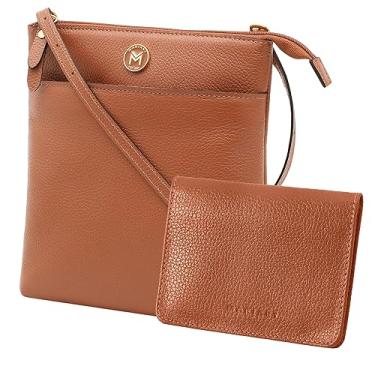 Imagem de Mariart Itacaré + 649 Kit Feminino de Bolsa Transversal + Carteira de Couro Bovino Legítimo (Camel)