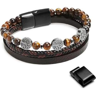 Imagem de KAIYIDAN Tree Of Life Pulseira masculina olho de tigre, pulseira de contas masculinas, pulseiras de couro genuíno presentes para homens
