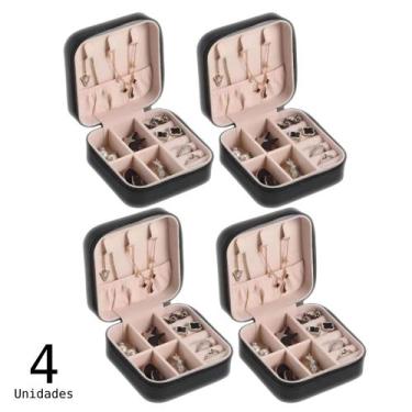 Imagem de Kit Porta Jóias Estojo Portátil Luxo Compacto Quadrado Viagem Couro Br