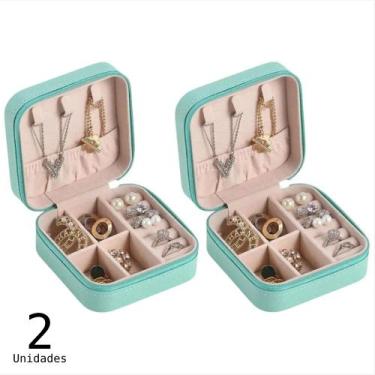 Imagem de Kit Porta Jóias Estojo Portátil Luxo Compacto Quadrado Viagem Couro Br