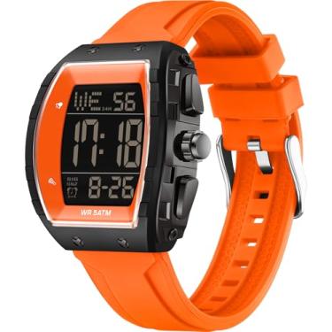 Imagem de findtime Relógio digital masculino moderno esportivo Tonneau exclusivo militar tático à prova d'água relógios quadrados com cronômetro alarme contagem regressiva luminosa tempo duplo curvado rosto