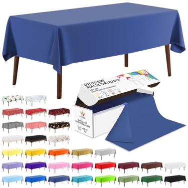 Imagem de CXPSINC Toalha de mesa de plástico descartável com cortador deslizante para todos os tipos de mesas | Piquenique, festa, banquete, aniversários, casamentos (azul marinho, 30 m)