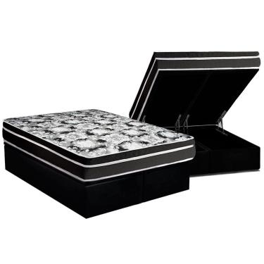 Imagem de Cama Baú Queen: Colchão Espuma Luckspuma D45 Gran Luck Pro+Box CRC Suede Black(158x198)