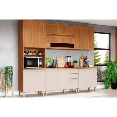 Imagem de Kit Cozinha Modulada 7 Peças Completa Requinte (2Aéreos+2Balcões+1Paneleiro+2Complementos) CZ106 Nature/Nature/Areia - Henn