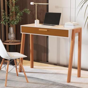 Imagem de Mesa Escrivaninha Aparador Pés Madeira Quarto Estudo 90x40 Offwhite - 