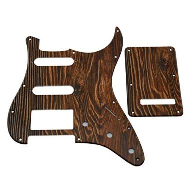Imagem de KAISH Capa de plástico para guitarra HSS impressa em 3D com placa traseira ST para Stratocaster/Strat, feita no México, padrão de madeira