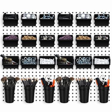 Imagem de 24 conjuntos de caixas de pegboard copos de pegboard com ganchos e laços, ganchos de pegboard sortidos para suporte de copo de pegboard para organização de acessórios ferramentas armazenamento escritório oficina garagem bancada