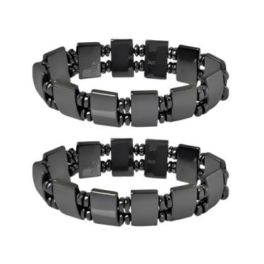Imagem de Kit 2 Pulseira Elástica Hematita Geométrico Magnética 8mm Emagrecimento
