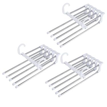 Imagem de Kit 3 Cabide Multifuncional 5 Divisórias Retrátil Inox – Organizador Vertical/Horizontal que Economiza Espaço no Guarda-Roupa – Ideal para Calças, Bermudas, Saias, Gravatas (Branco)