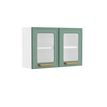 Imagem de Armário Aéreo De Aço Cozinha 2 Portas De Vidro Bella Bertolini Verde/branco
