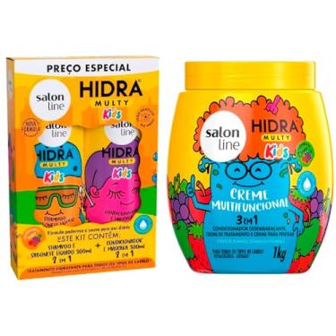 Imagem de Salon Line Hidra Multy Kids, Kit com Shampoo 2 em 1 300ml + Condicionador 2 em 1 300ml + Creme Multifuncional 3 em 1 1kg, com Extrato de Morango e Vitaminas