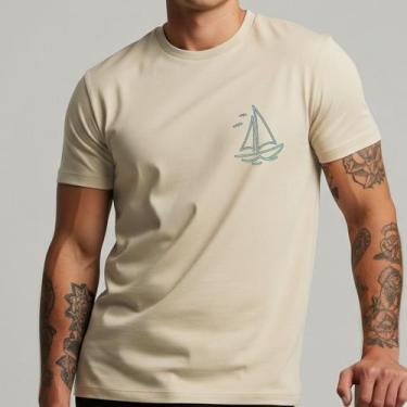 Imagem de Camiseta Masculina Barco Minimalista Estilo Náutico Casual 100% Algodã