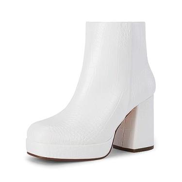 Imagem de Botas de plataforma femininas de salto alto grosso, botas de cano curto, bico quadrado, zíper lateral, botas punk, Branco frio., 8