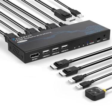 Imagem de Interruptor DP KVM 4K a 60Hz, 4 portas DisplayPort DP1.2 KVM Switch para 4 computadores, compartilhe 1 monitor e 3 dispositivos USB, teclado mouse com 4 DP e 4 cabos USB