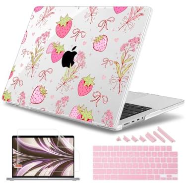 Imagem de May Chen Capa para M4 MacBook Pro de 14 polegadas A3112 A3401 Max A3185, M3 A2918 A2992, M2 A2779 M1 A2442, 2024 2023 2022 versão 2021, capa rígida de plástico com teclado Capa, laço de morango