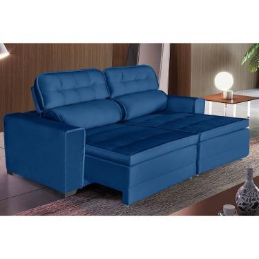 Imagem de Sofá Império 4 Lugares 2,20cm Retrátil E Reclinável - De Casa Décor E Estofados Azul