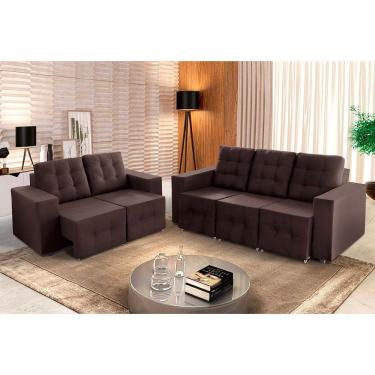 Imagem de Sofá Veneza 5 Lugares, Conjunto 3e2 - Retrátil - De Casa Décor E Estofados Marrom