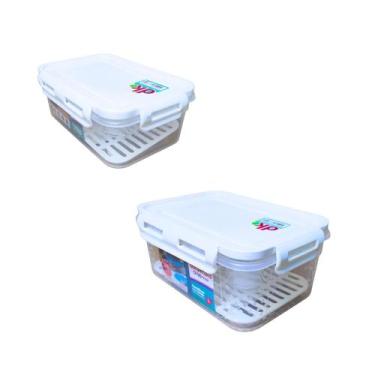 Imagem de Kit Pote Plastico 1 L e 500 ml Tela Trava Transp Tampa Branca - Dikama