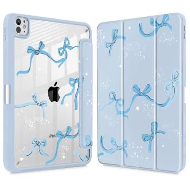 Imagem de Tuiklol Capa para iPad Pro de 11 polegadas (M4) 2024 5ª geração, porta-lápis embutido com proteção traseira transparente, suporte de três dobras, hibernar/despertar automático. Modelo: A2836/A2837