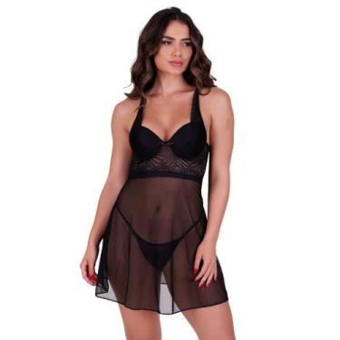 Imagem de Camisola com Bojo Tule Transparente e Calcinha Elisa - NAKA MODAS, G, 