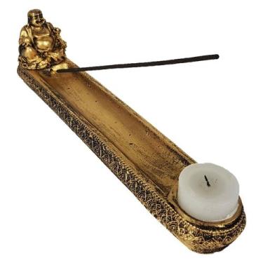 Imagem de Incensario Castical Barra Buda Chines Meditando Dourado - Decore Casa