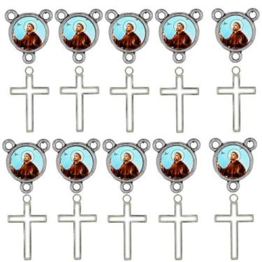 Imagem de 10 Crucifixos + 10 Entremeios São Francisco Niquel Resinado - Tudo Em 