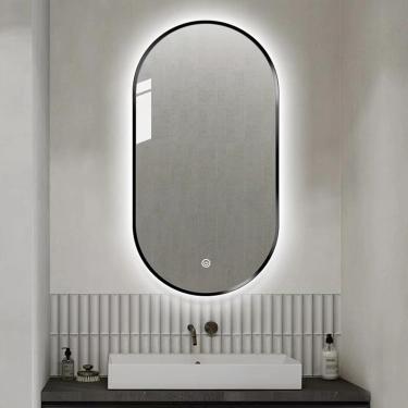 Imagem de Espelho De Banheiro Led Oval, Espelho De Maquiagem Com Temperatura De 3 Cores, Espelho Iluminado Regulável Retroiluminado, 40x60cm; 40x80cm; 50x70cm; 50x80cm; Espelho De Parede, Black, 60x80cm