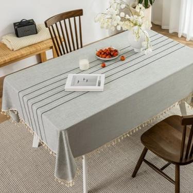 Imagem de KAIJIE Toalha de mesa de jantar minimalista moderna com estampa de listras imitação de algodão e linho toalha de mesa de chá para decoração de festa piquenique e jantar 100 x 160 cm B-cinza