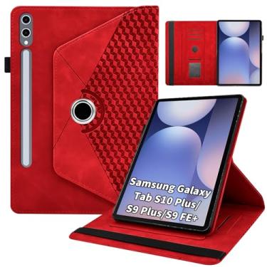 Imagem de Kitzomi Capa para Samsung Galaxy Tab S10 Plus 2024/ S9 FE Plus 5G 12,4 polegadas 2023 com bolso giratório de 360° multi-ângulo capa protetora de couro PU despertar/hibernar automaticamente, vermelho