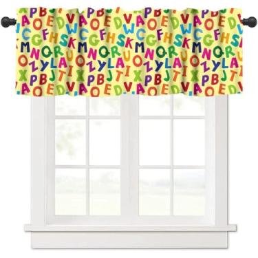 Imagem de GoDazzling ABC Cortina de cozinha sanefa, letras infantis padrão alfabeto educacional cortinas de janela, para quarto, sala de estar, café, banheiro, 1 painel L 137 x C 45 cm