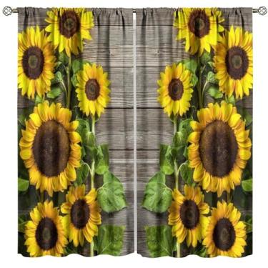Imagem de Cortina de girassol, decoração floral de madeira vintage para decoração de casa, quarto, sala de estar, cozinha, varão, bolso, tratamento de janela, conjunto com 2 painéis, tamanho total 106,7 cm L x