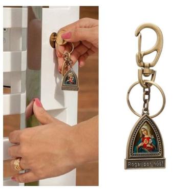 Imagem de Chaveiro Capelinha Sagrado Coração de Maria Metal Dourado - FORNECEDOR