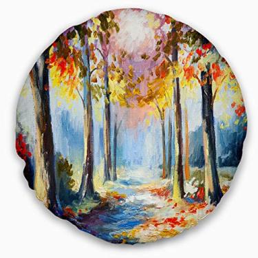 Imagem de Designart Manta de paisagem colorida da floresta da primavera, sala de estar, sofá, enchimento de almofada + capa de almofada impressa em ambos os lados 40,6 cm