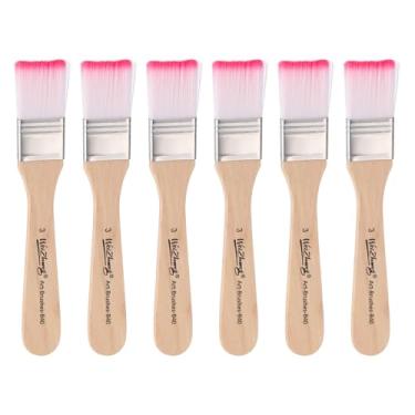 Imagem de HARFINGTON 6 pincéis pequenos de tinta plana de 2,3 cm e pincéis de nylon com cabo de madeira para pintura de arte faça você mesmo, móveis, cercas, deck, parede, porta, vermelho, vermelho