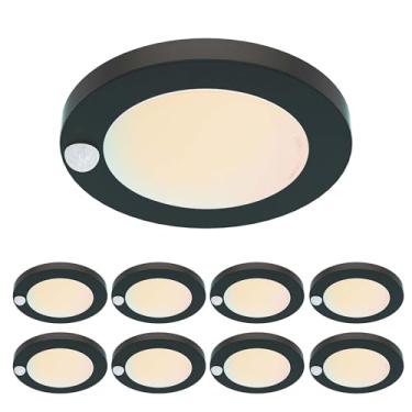 Imagem de ZAGO Luz LED 15.2 cm 120 Volts Closet com fio, sensor de movimento PIR Luz de disco de teto para armário, lavanderia, garagem, despensa, local molhado, ETL, branco... (5CCT-Preto-8 pacotes)