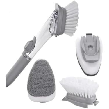 Imagem de Escova Lava Louças c/Recipiente Dispenser Detergente - cinza