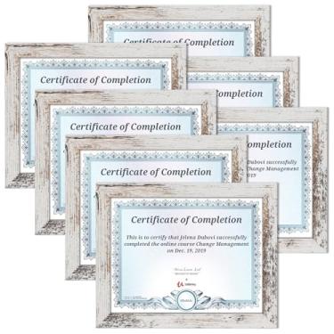 Imagem de PETAFLOP Conjunto de 7 porta-retratos de 21 x 27 cm, certificado branco envelhecido, placa de documentos, exibição montada na parede