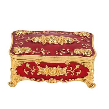 Imagem de Haofy Caixa de Organizador de Jóias Vintage Baú de Antiguidade Retro para Anéis Brincos Com Proteção Clássica de Gravuras Florais contra Arranhões de Poeira ótimos para Aniversários de (Ouro+vermelho)