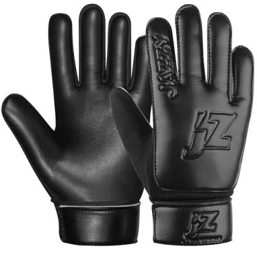 Imagem de Jazzy Sports Luvas de goleiro de futebol para crianças, luvas de goleiro juvenil, antiderrapante, palma de látex de 4 mm, com forte aderência, proteção de pulso dupla (preto jato, tamanho 6, adequado