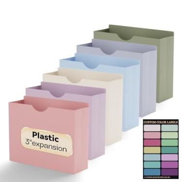 Imagem de NORDUN Jaquetas de arquivo de plástico de 7 cm, tamanho carta, pasta de arquivo expansível para documentos, cor atualizada, pacote com 12 pastas de bolso Manilla, arquivos de bolso de expansão