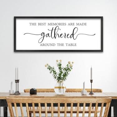 Imagem de ZZJJHYWGQ The Best Memories Are Made Gathered Around The Table Wall Art 101.6 cm x 38.1 cm Grande sala de jantar placas emolduradas de madeira decoração de parede cozinha (preto)