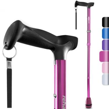 Imagem de Rehaescort Bengala de caminhada, dobrável, ajustável, leve, bengalas de caminhada para homens e mulheres, alça ergonômica macia, ponta resistente para todos os terrenos, bengalas de caminhada para